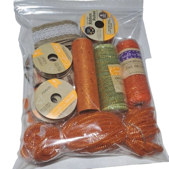 Lot Of Fall Thanksgiving Decorative Mesh Wire Edge Ribbon Crafting... - Picture 10 of 11